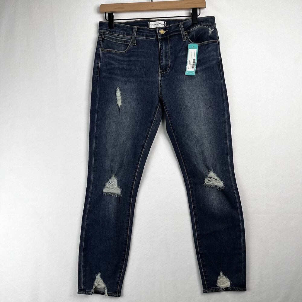 NWT Articles Of Society Distressed Destructed Hem Skinny Jean Sz 10 Dark Mid Ris